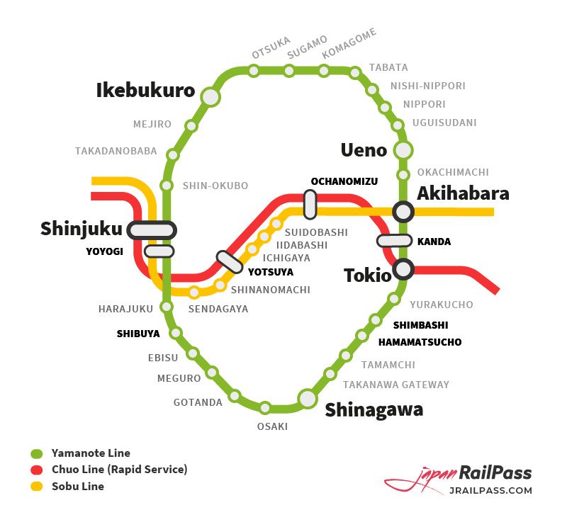 Yamanote line map Yamonote line, Tokyo